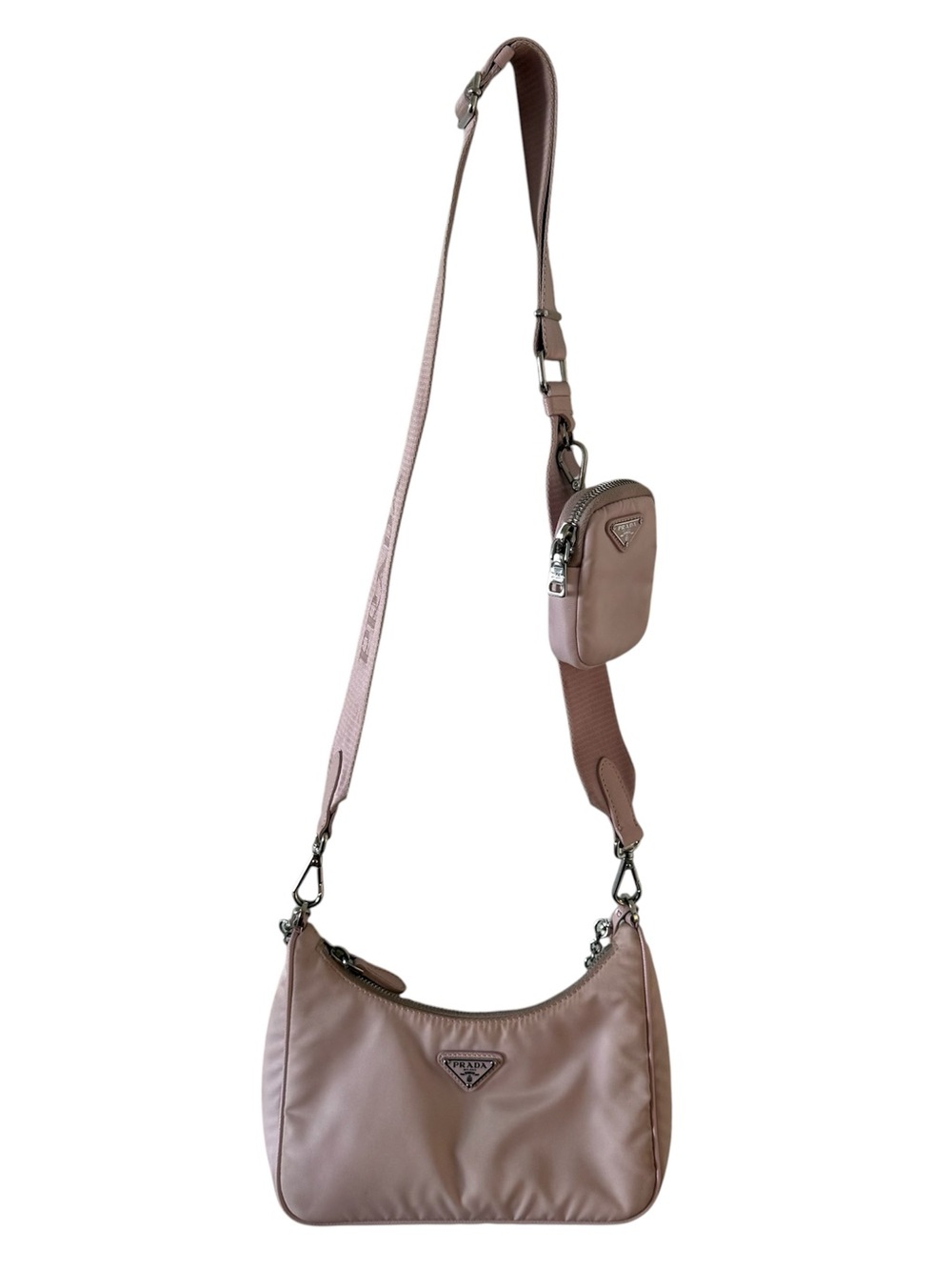 Prada Re-Edition 2000 Dusty Pink Nylon Crossbody Bag with Detachable Pouch